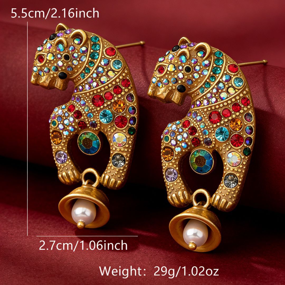 Women's Luxurious Cheetah Vintage Earrings, Personalized Ear Studs